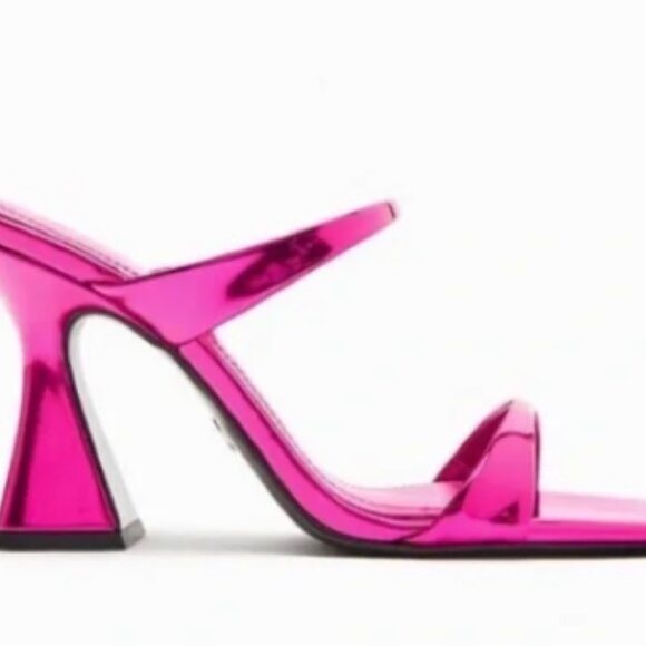Zara Fuchsia Metallic-Effect Heeled Sandals - Picture 1 of 7
